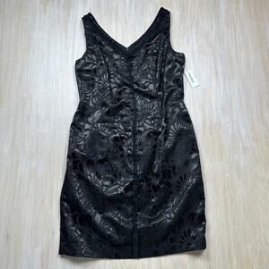 NWT Luxe by Carmen Marc Valvo Black Jacquard Evening Cocktail Sheath Dress 14